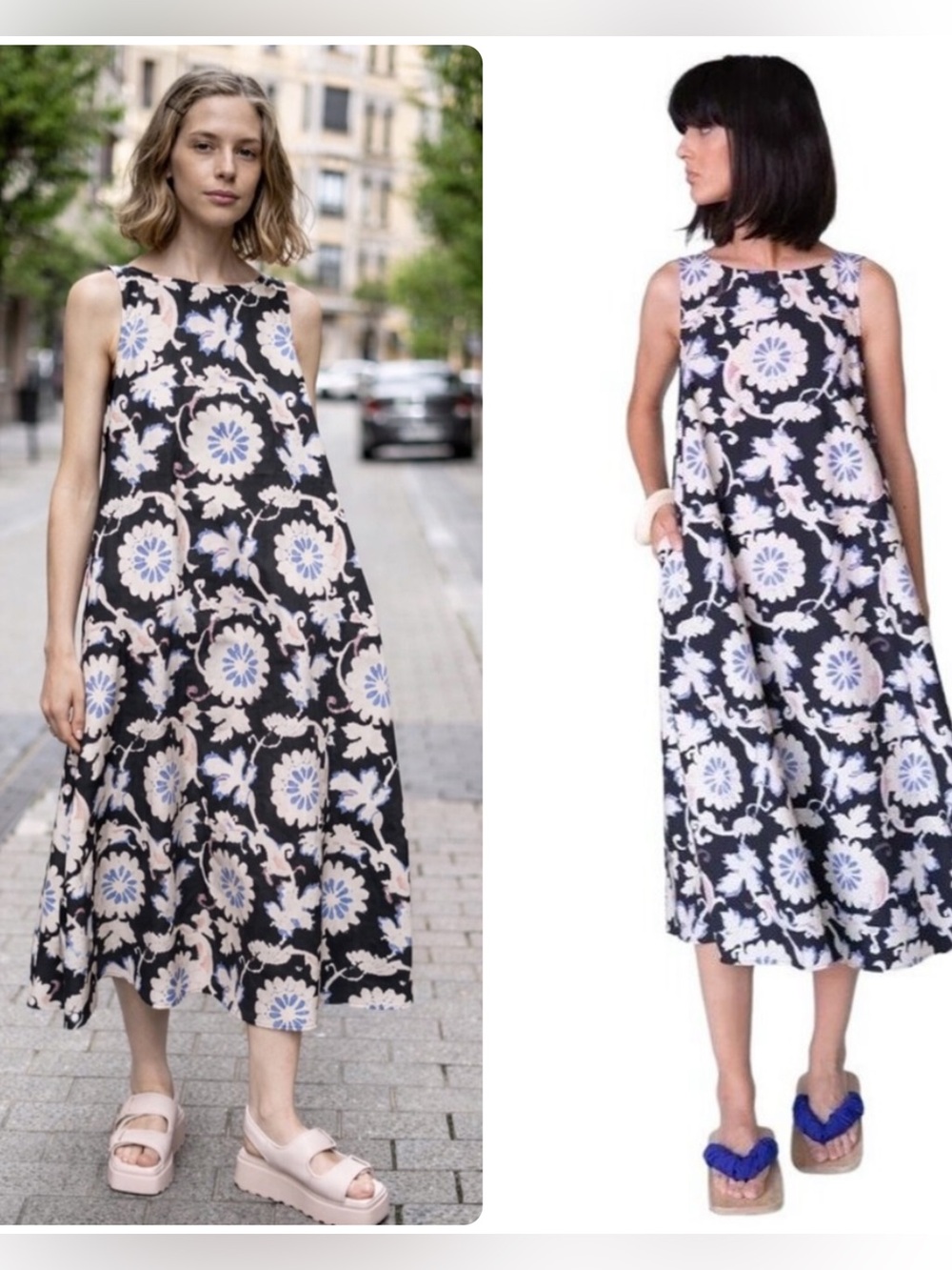 Psophia Vazquez De Castro Midi Dress Sz XS Oversized Floral Watercolor Relaxed